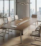 商務胡桃木色多尺寸可選帶線盒會議枱 Walnut Multi-size Conference Table