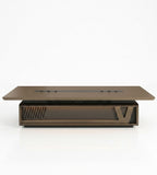 Business dark brown conference table with wire box