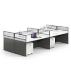 現代灰白色帶屏風密碼鎖活動櫃辦公枱 Grey-White Office Desk with Screen and Pedestal
