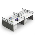 現代灰白色帶屏風密碼鎖活動櫃辦公枱 Grey-White Office Desk with Screen and Pedestal