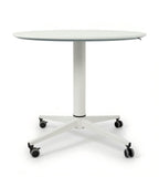 簡約白色帶轆圓形升降枱 Minimalist White Round Adjustable Table