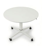 簡約白色帶轆圓形升降枱 Minimalist White Round Adjustable Table