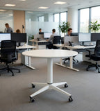 簡約白色帶轆圓形升降枱 Minimalist White Round Adjustable Table