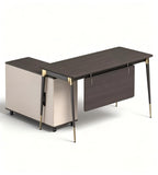 胡桃色L字型輕奢高級辦公桌 Walnut L-shaped luxury office desk