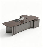 商務胡桃木配鐵灰L形帶線盒老闆枱 Business Walnut and Iron Grey L-Shaped Boss Desk