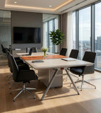 現代拼色卡其橙色長方形帶線盒會議枱 Modern Two-Tone Conference Table
