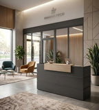深木簡約接待台	Minimalist Dark Wood-Tone Reception Desk