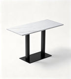 現代白色岩板鋼架長方形餐枱 Modern White Sintered Stone Dining Table