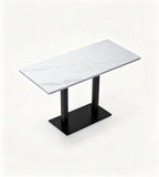 現代白色岩板鋼架長方形餐枱 Modern White Sintered Stone Dining Table