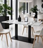 Modern White Sintered Stone Rectangular Dining Table with Steel Frame