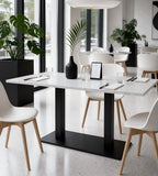 現代白色岩板鋼架長方形餐枱 Modern White Sintered Stone Dining Table
