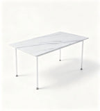 輕奢白色岩板鋼架長方形餐枱 White Sintered Stone Dining Table
