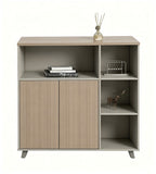 Modern Minimalist Light Wood and Grey 2-Door Storage Cabinet