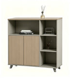 Modern Minimalist Light Wood and Grey 2-Door Storage Cabinet