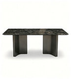 Luxury Black Natural Stone Rectangular Dining Table with Titanium Legs