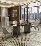 Luxury Black Natural Stone Rectangular Dining Table with Titanium Legs
