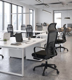 人體工學黑色網背帶腳托頭枕辦公椅 Ergonomic Black Mesh Office Chair with Footrest