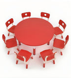 紅色可升降八人圓形幼稚園枱椅套裝 Adjustable Red Round Kindergarten Table Set