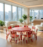 紅色可升降八人圓形幼稚園枱椅套裝 Adjustable Red Round Kindergarten Table Set