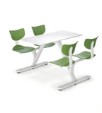 Minimalist School Dining Table Set: White Sintered Stone Top with Green Steel Frame, Four-Seater Connected Tables