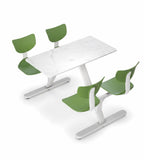 簡約學校飯堂白色岩板配綠色鋼架四人位連體餐枱 School Dining Table Set