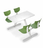 Minimalist School Dining Table Set: White Sintered Stone Top with Green Steel Frame, Four-Seater Connected Tables