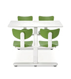 Minimalist School Dining Table Set: White Sintered Stone Top with Green Steel Frame, Four-Seater Connected Tables