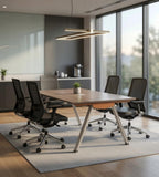 商務木紋長方形帶線盒會議枱 Wood Grain Rectangular Conference Table