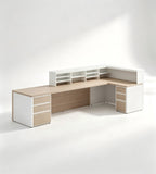 雙色調系統化轉角接待前台  Two-Tone Systemic L-Shaped Reception Desk