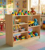 簡約原木色實木多格玩具儲物櫃 Minimalist Solid Wood Toy Storage Cabinet