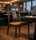 經典深木色實木PU皮無扶手餐椅 Classic Solid Wood Dining Chair