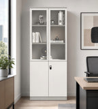 簡約灰白色玻璃掩門高身辦公室書櫃 Grey White Glass Tall Office Bookcase