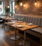 Modern Wood Dining Table with Walnut-Colored Solid Wood Top and Stainless Steel Legs (Suitable for Cha Chaan Tengs)