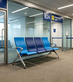現代藍色PU皮帶扶手位排椅 Modern Blue PU  Waiting Chair