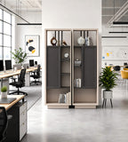 New Chinese Dark Wood and Beige Combined Filing Cabinet with Half-Covered Doors