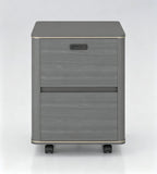 Modern Grey Wood Grain Mobile Cabinet with Password Lock, Two Drawers, and Wheels