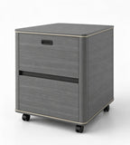 現代灰色木紋密碼鎖雙櫃桶帶轆活動櫃 Modern Grey Wood Grain Mobile Cabinet with