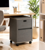 Modern Grey Wood Grain Mobile Cabinet with Password Lock, Two Drawers, and Wheels