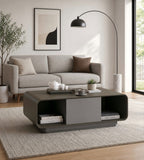Modern Minimalist Grey Solid Wood Storage Coffee Table