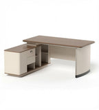 Modern Beige Wood Grain L-Shaped Office Desk with Drawers