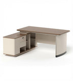 現代米色木紋L形帶櫃桶辦公枱 Modern Beige L-Shaped Office Desk