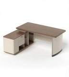 Modern Beige Wood Grain L-Shaped Office Desk with Drawers