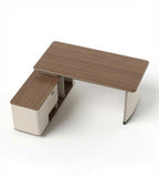 Modern Beige Wood Grain L-Shaped Office Desk with Drawers