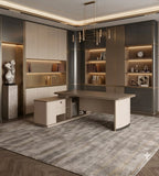 Modern Beige Wood Grain L-Shaped Office Desk with Drawers