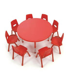 紅色可升降八人圓形幼稚園枱 Adjustable Red Round Kindergarten Table