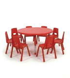紅色可升降八人圓形幼稚園枱 Adjustable Red Round Kindergarten Table