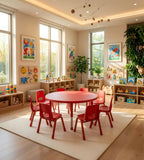 紅色可升降八人圓形幼稚園枱 Adjustable Red Round Kindergarten Table