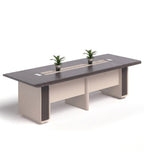 深木色帶線盒長方形會議枱 Modern Dark Wood Conference Table