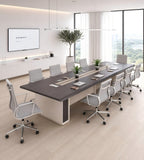深木色帶線盒長方形會議枱 Modern Dark Wood Conference Table