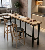Minimalist Solid Wood Rectangular Bar Table with Metal Legs, Customizable